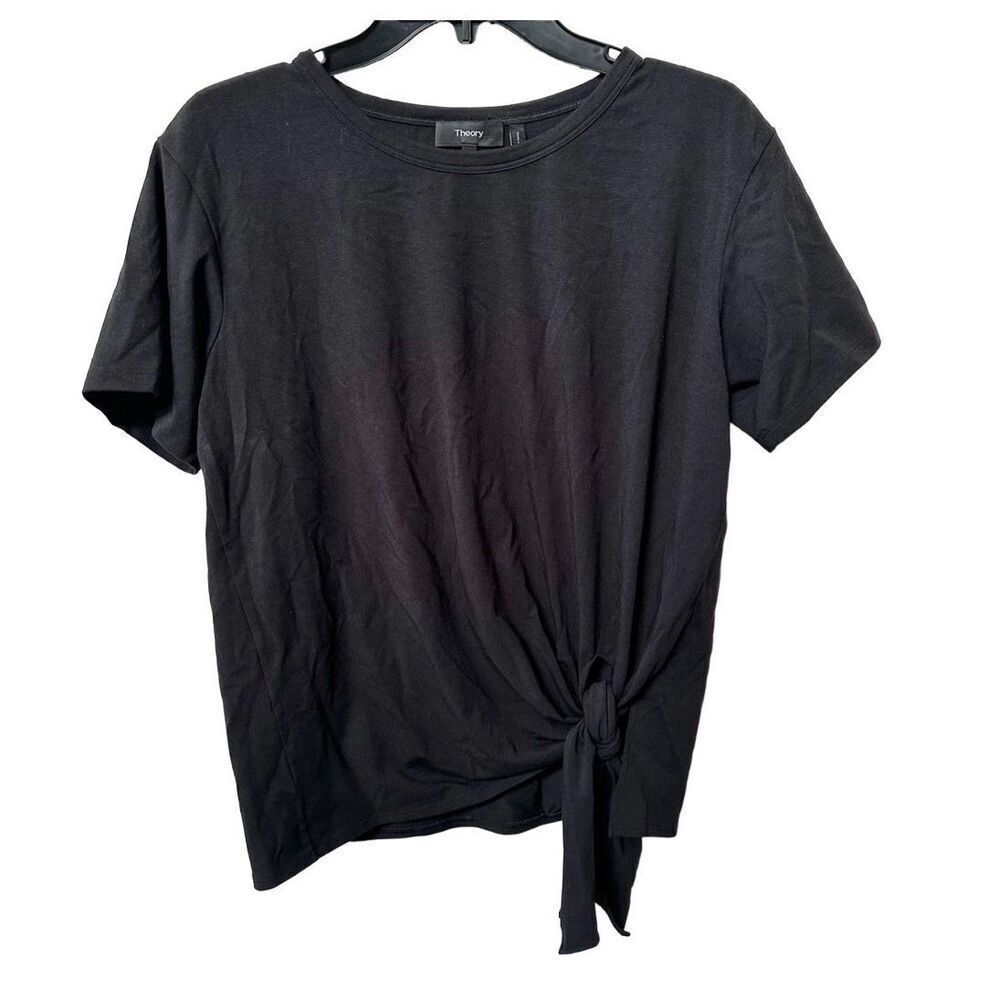 Theory black short sleeve side knot T shirt